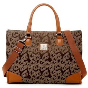 $200 Diane Von Furstenberg Jacquard Hearts Fashion Tote DVF Canvas + Olive Green